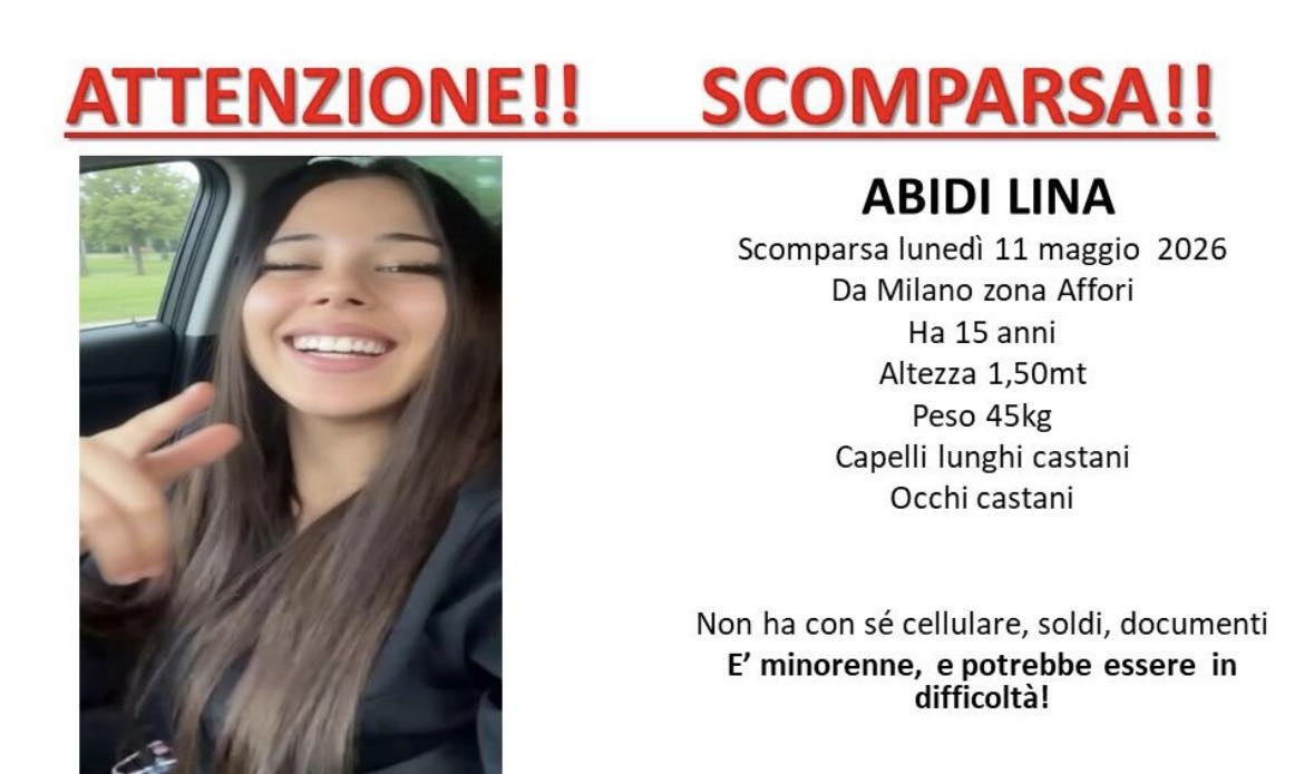 Ricerche in corso per Lina Abidi, 15enne scomparsa da Milano l’11 maggio